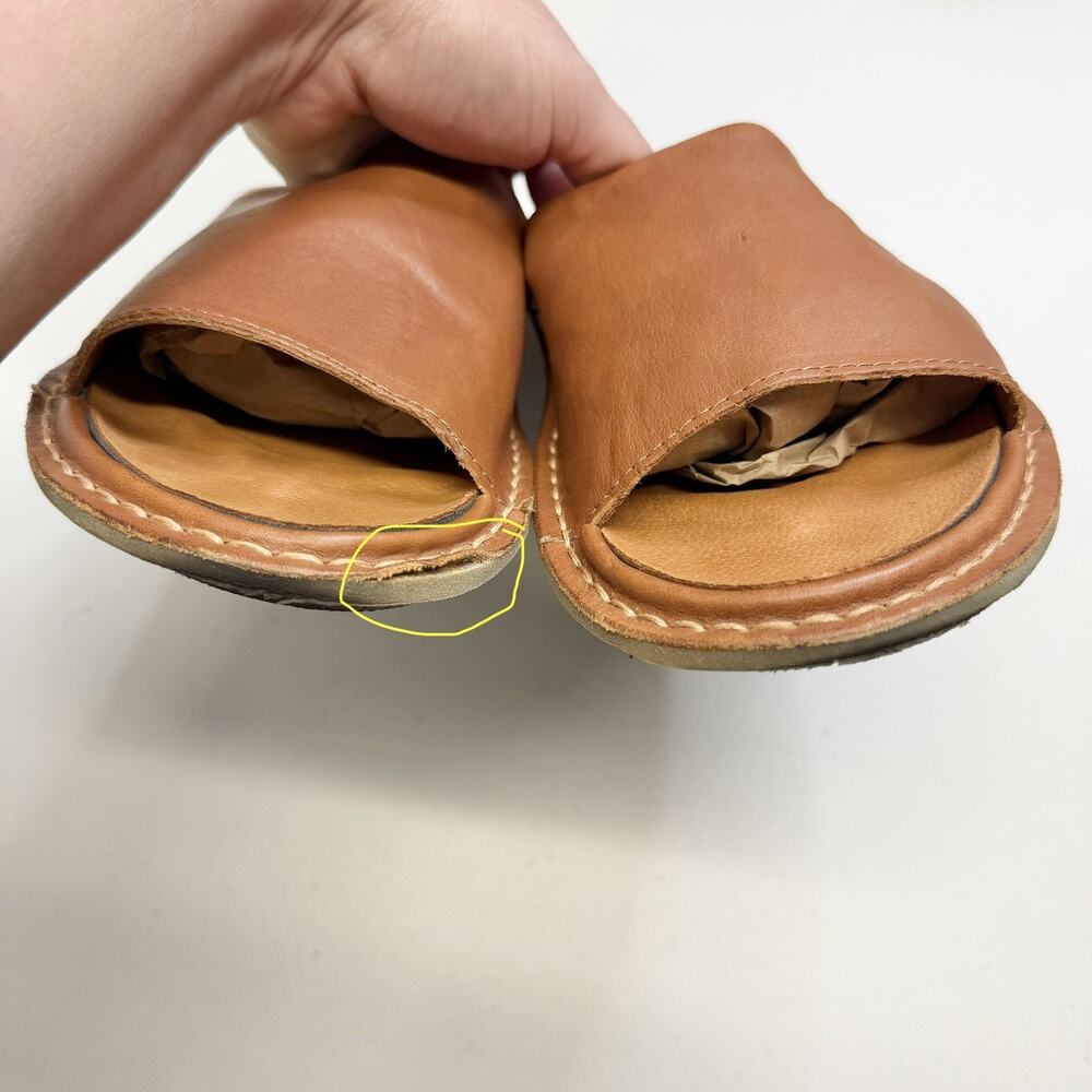 Vibae Saint Tropez Cognac Brown Leather Slide Sandals Size 43 Unisex - Picture 7 of 9